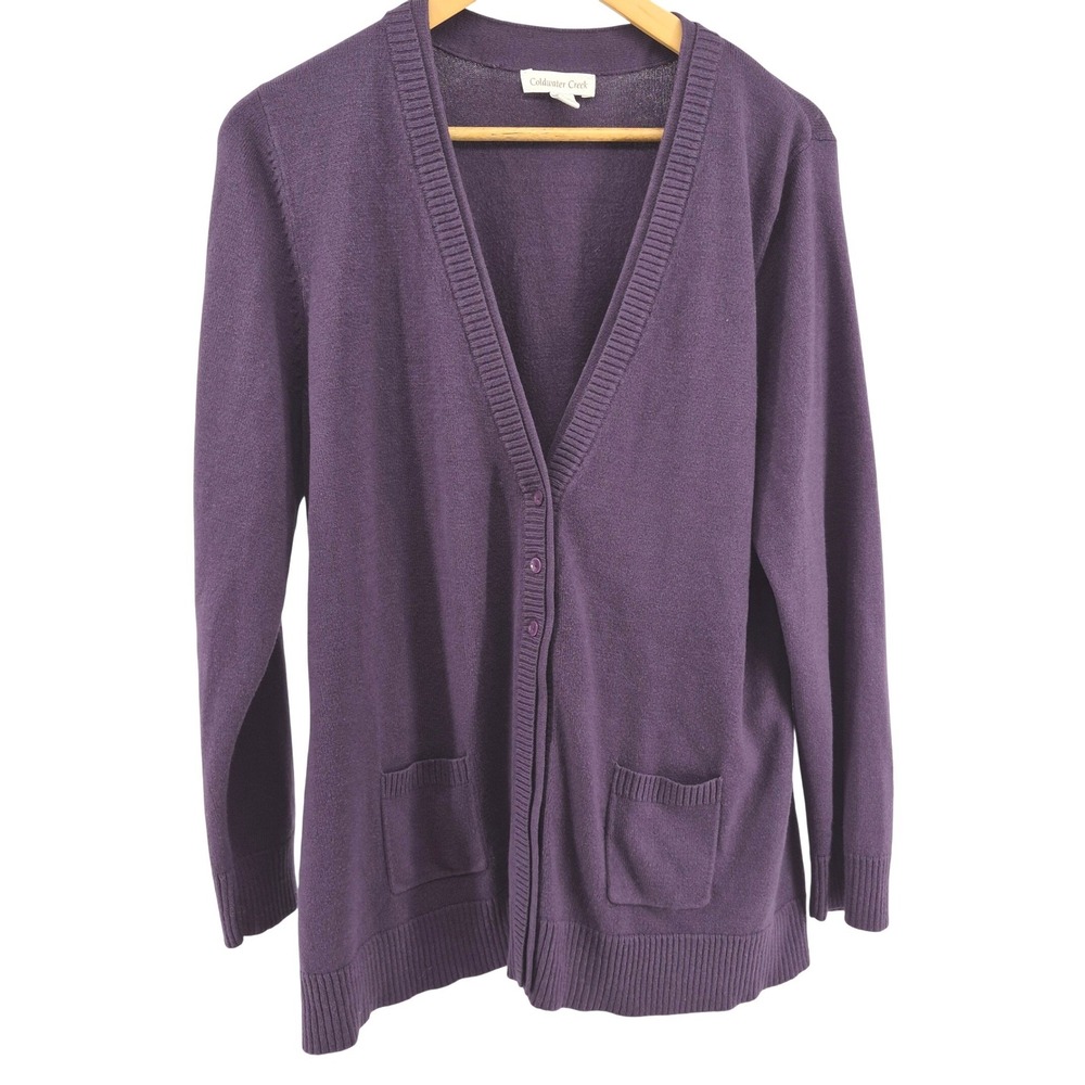 Coldwater Creek Womens Purple Button Front Cardigan Sweater Sz M Layering Career